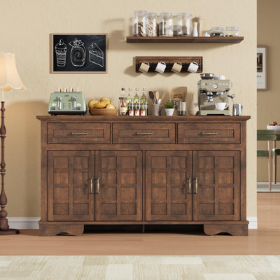 Buffet Cabinet with 4 Doors & 3 Drawers, Coffee Bar Cabinet, Farmhouse Credenza with Storage, Wooden Kitchen Sideboard Buffet Cabinet, for Dining Room, Living Room, Kitchen