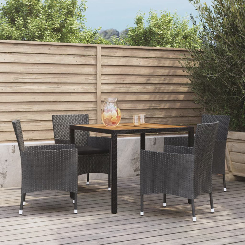 Red Barrel Studio® 5 Piece Patio Dining Set With Cushions Poly Rattan, Grey, Black, 4