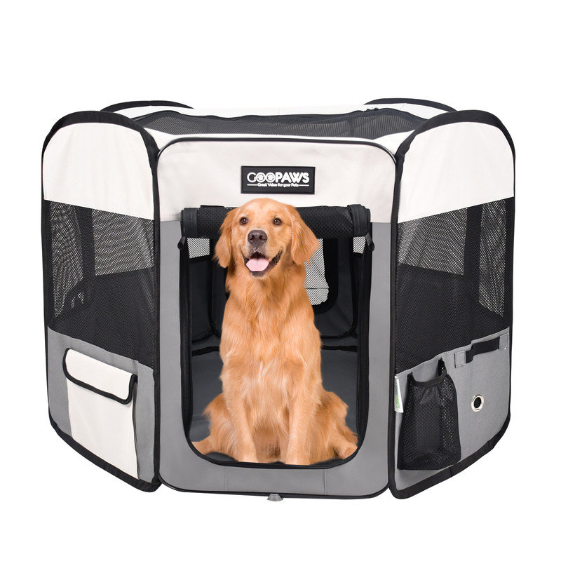 GOOPAWS Soft-Sided Dog & Cat Playpen, Light Grey, 61-in, 30"H x 61"W x 61"D, Light Gray