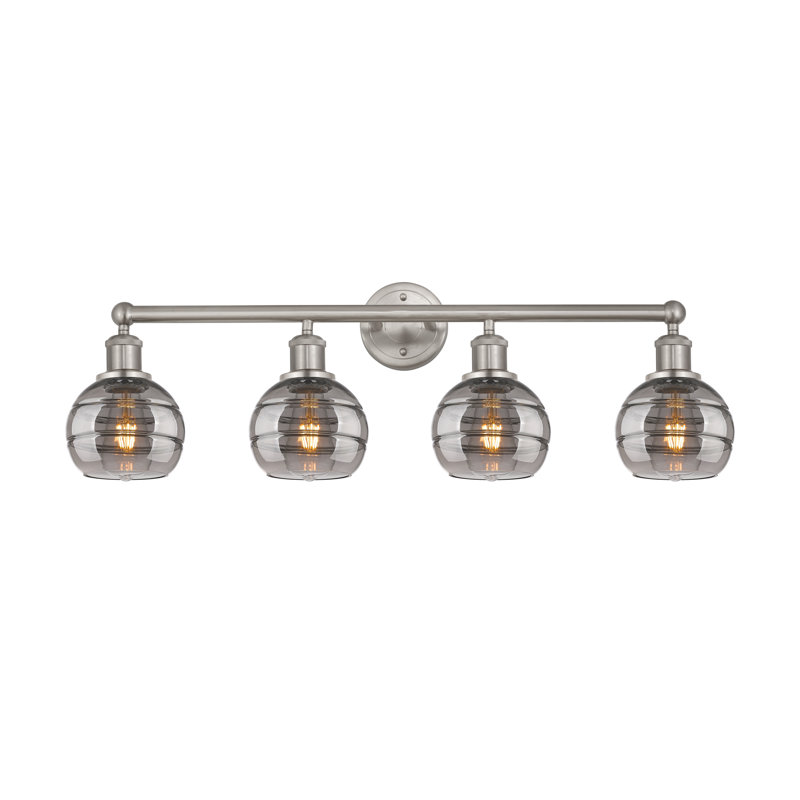 Éclairage pour meuble-lavabo à 4 lumières Chartoff, Gris fumée clair, Nickel satiné brossé