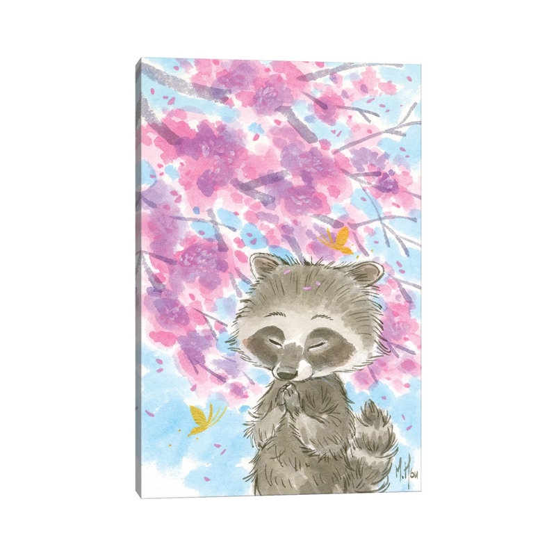 Cherry Blossom Raccoon by Martin Hsu - Painting on Canvas, 152.5 cm H x 101.5 cm W, Wrapped Canvas