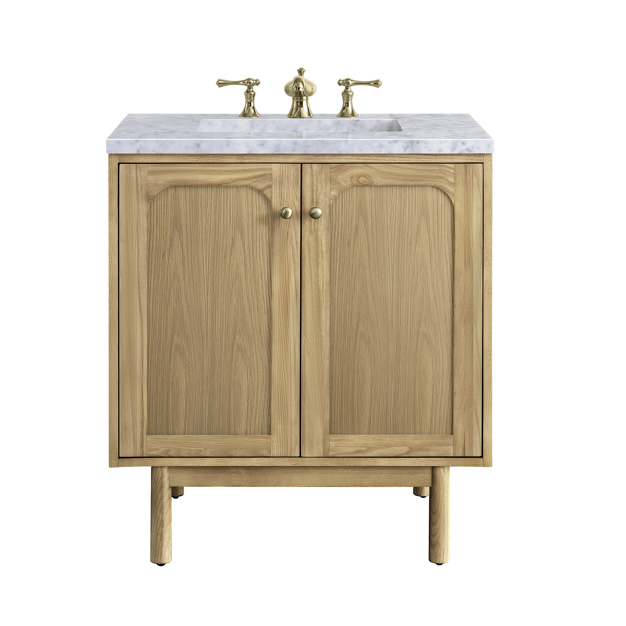 Laurent 30'' Single Bathroom Vanity, Light Natural Oak, Carrara White, 8" Widespread