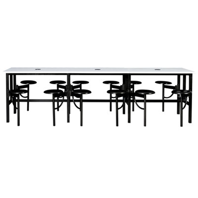 Harriet Standing Height Collaborative Table & Chair Set With 12 Pull-Out Stools, White Dry Erase Top