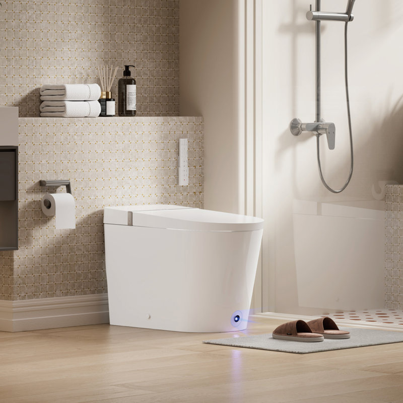 Modern Smart Toilet Elongated Bidet Toilet, Foot Sensor, Wider Heated Seat, Warm Dryer, Wireless Remote Control, Comfortable Chair Height Toilet