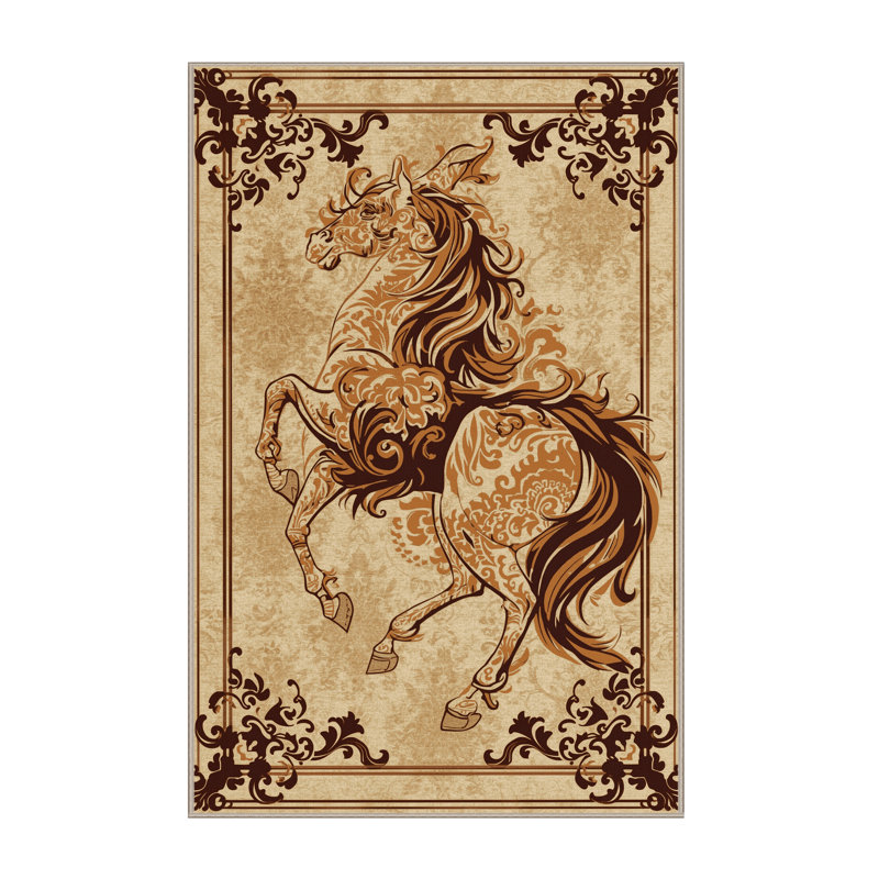 Tapis damassé classique Centaure beige lavable à la machine - Reliure beige, 8 x 10
