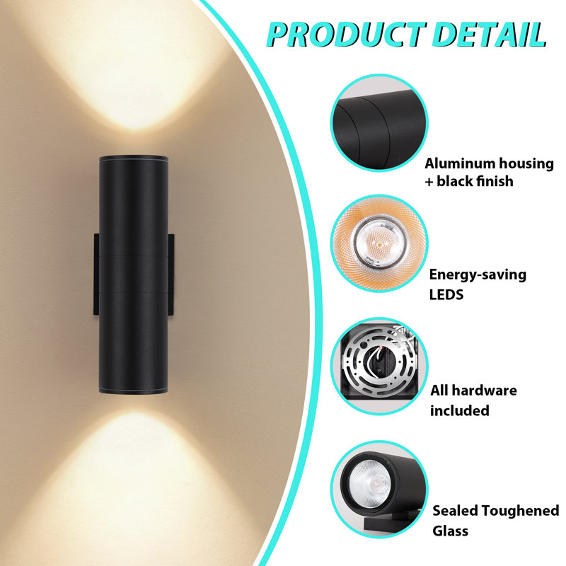 Modern Black Round  LED Waterproof Aluminum Outdoor Wall Light, Matte Black