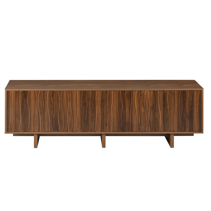 Retro Style Wood Grain TV Stand With Wavy Door For Tvs Up To 75", Walnut