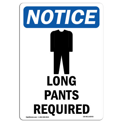 Long Pants Required Sign with Symbol