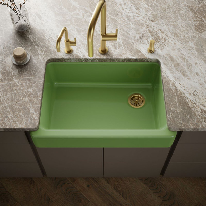 Whitehaven Self-Trimming 32-1/2" L x 21-9/16" W x 9-5/8" Under-Mount Single-Bowl Sink with Short Apron, Fresh Green