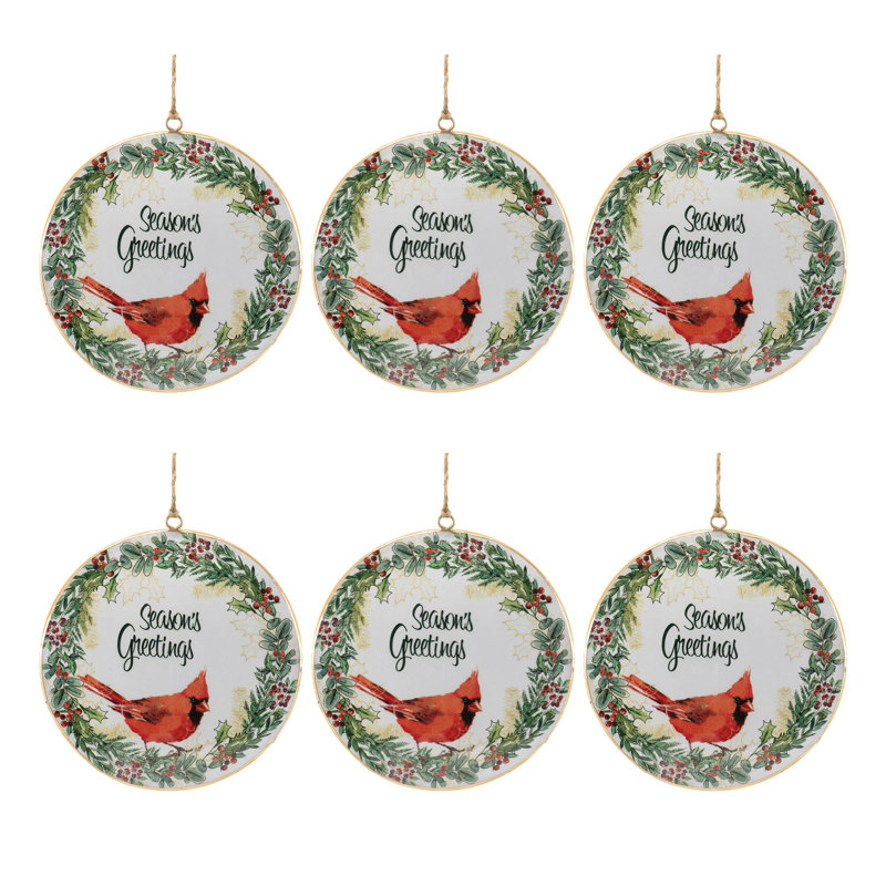 Ornement en forme de disque cardinal Seasons Greetings (ensemble de 6)