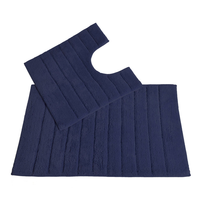 Mirianna Linear Ribbed Two Piece Bath Mat Set, Navy