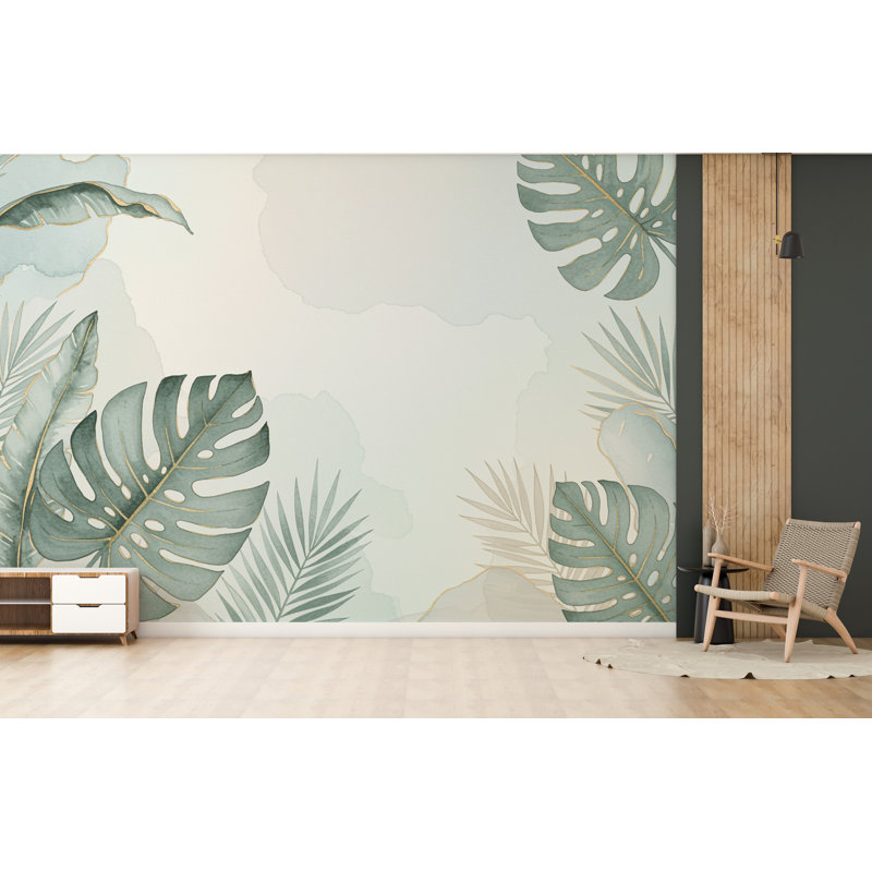 Adhésif mural feuille tropicale, aquarelle - feuille tropicale, 145 po L x 100 po l, Premium Non-Woven