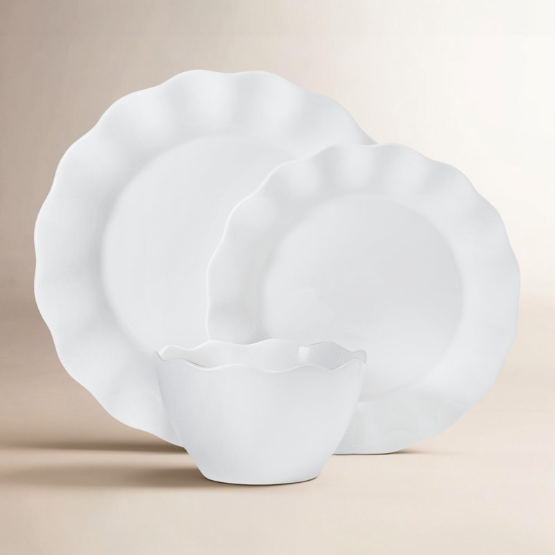 Fitz and Floyd Everyday White Scallop 12-Pc Dinnerware Set, Service For 4