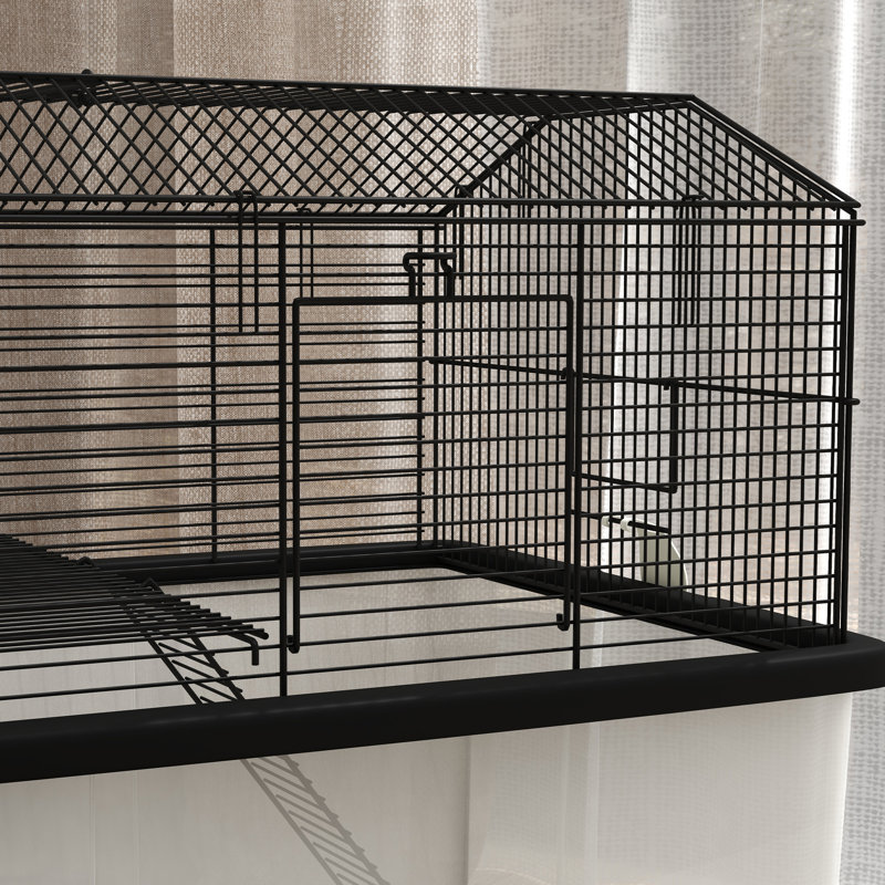 Cage à hamster 22 "à 2 niveaux avec base extra profonde 14", cage pour petits animaux avec rampe, bouteille d'eau, plat de nourriture, roues, noir