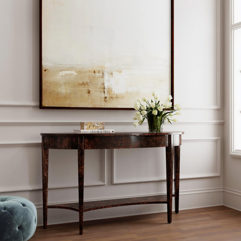 Astor 54"W Demilune Console Table, Dark Burl