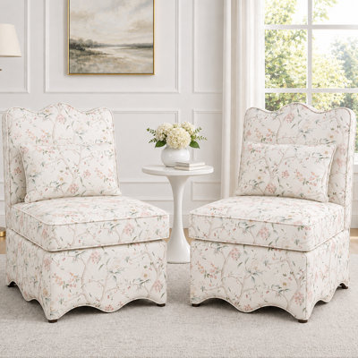 Fauteuil d'appoint rembourré de 25 pouces, dossier festonné à motif floral style campagne française (ensemble de 2)