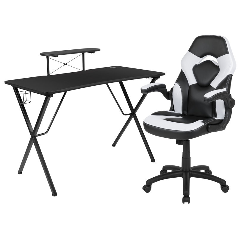 Bridesdale 2 Piece Computer Desk Office Set, Black/White