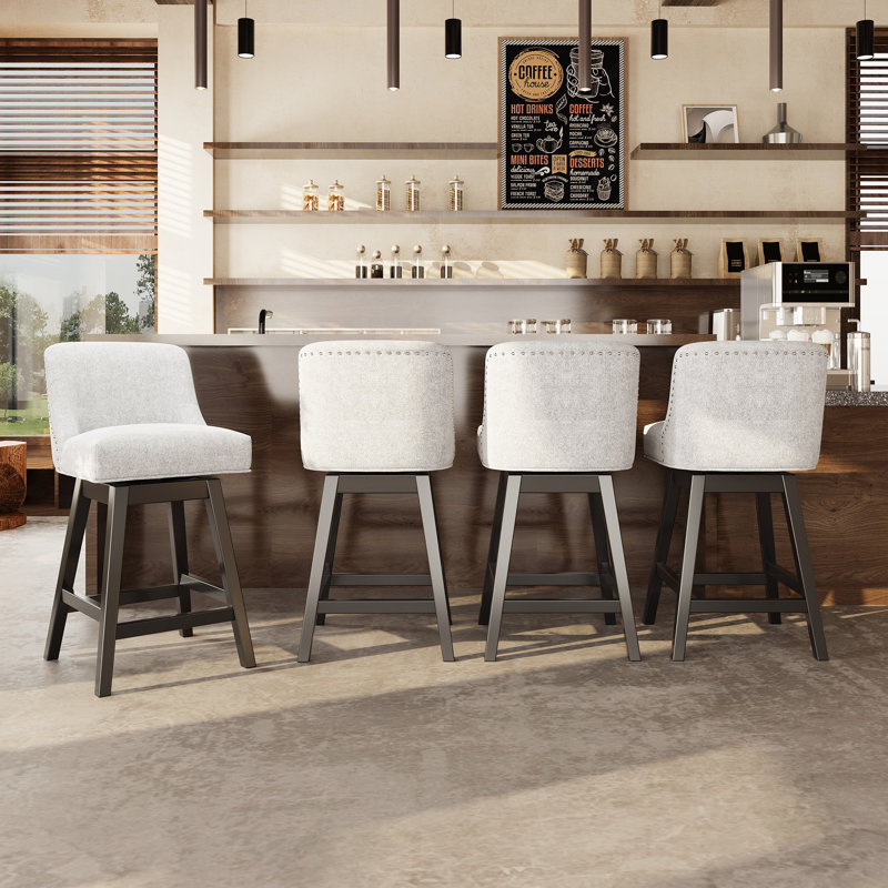 360°Bar Counter Stool with Solid Wood Frame, Light Gray