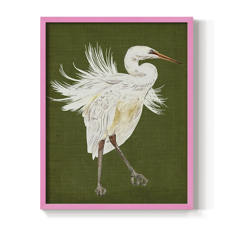 Heron Plumage I, reproduction encadrée - bois massif, Rose, H 10 po x l 8 po