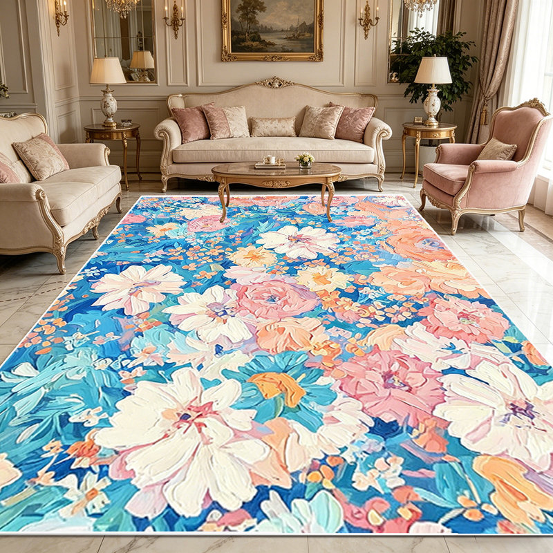 1PC impasto pastel floral oil painting printed area rugs, Soft and Comfortable, easy-to-maintain, machine washable Indoor floor mat, suitable for living room, bedroom, dining area, balcony, porch, patio, entryway, backyard, Home Decor, Outdoor Decor.