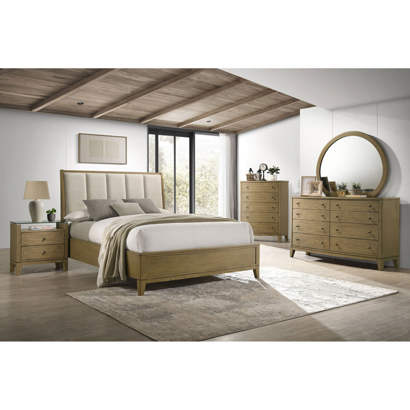 Ensemble de chambre avec grand lit 5 pièces Menlo, Cinq pièces : Lit, table de chevet, 2 commodes, m