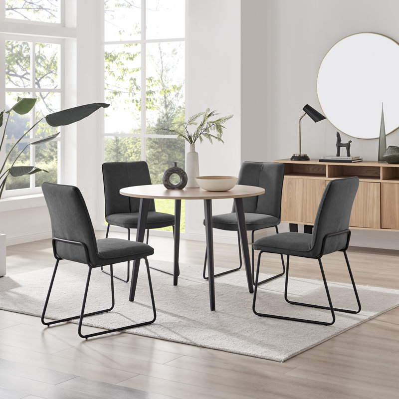 Betsab 4 - Person Dining Set, Oak/Black, Dark Grey