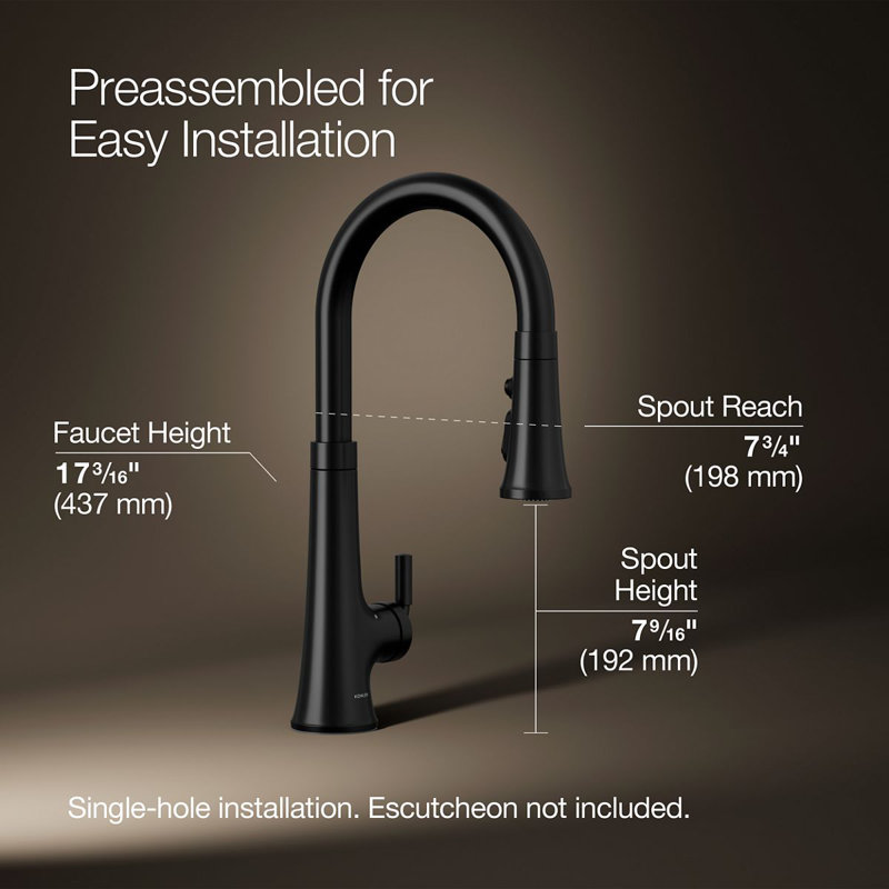 Tone Touchless Pull-Down Kitchen Sink Faucet with Three-Function Sprayhead, Matte Black