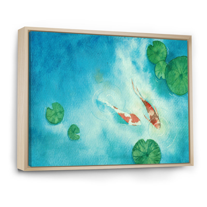 " Asian Koi Fish Painting ", 8" H x 12" W x 1" D, Natural Floater Framed