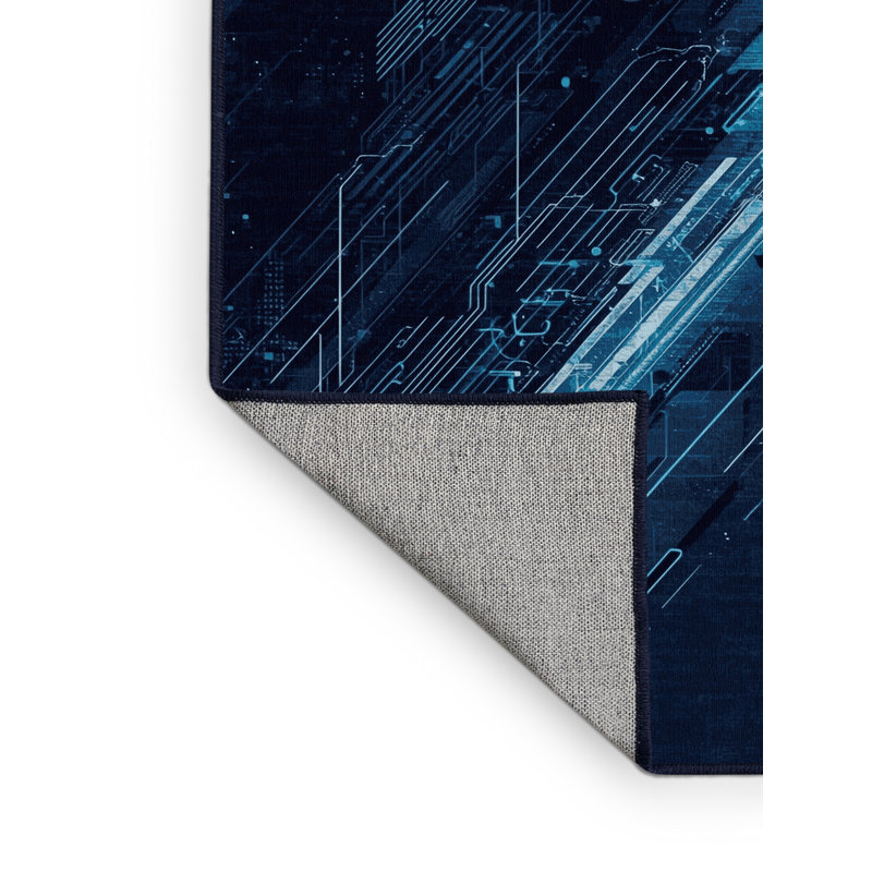 Tapis bleu moderne délavé à la machine Chaplin Cyberpunk Hacker, 5 x 7