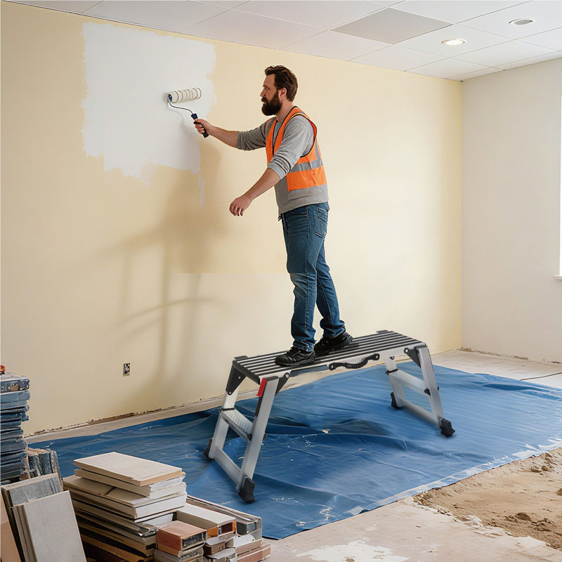 Plateforme de travail pliante, échelle de tabouret en aluminium pour cloison sèche, banc de travail robuste de 660 lb avec pieds antidérapants, idéal pour laver les véhicules, nettoyer, peindre, décorer