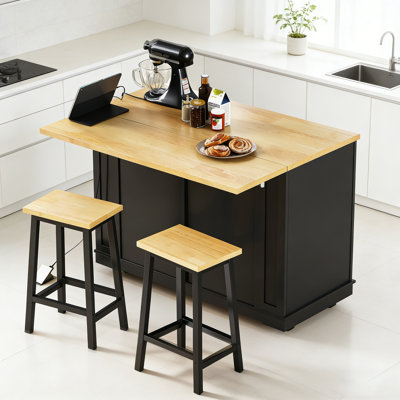 48 Inch Kitchen Island With Drop Leaf, Power Outlet, And Ample Storage, Rolling On 5 Wheels, Ideal For Efficient Kitchen Organization