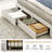 California King Size Bed Frame With 4 Storage Drawers, Upholstered Platform Bed With Led Lights, Hidden Storage Headboard, Charging Station, No Box Spring Needed, Solid Wood Slats, Noise Free, White-14378023-20985140