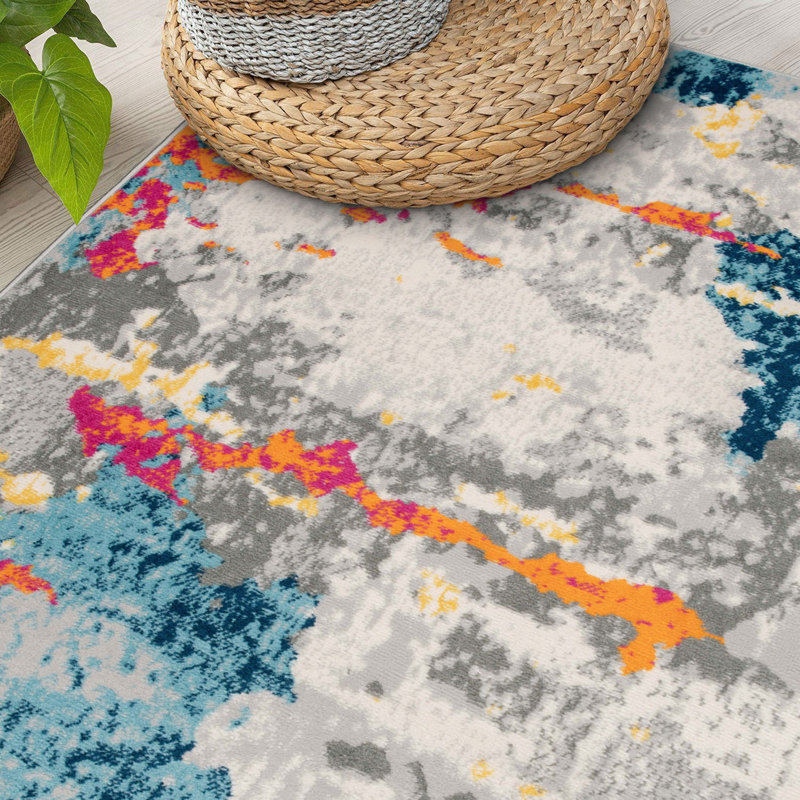Tapis abstrait bleu / rose / orange Riegelsville, Rectangle 5 pi x 7 pi