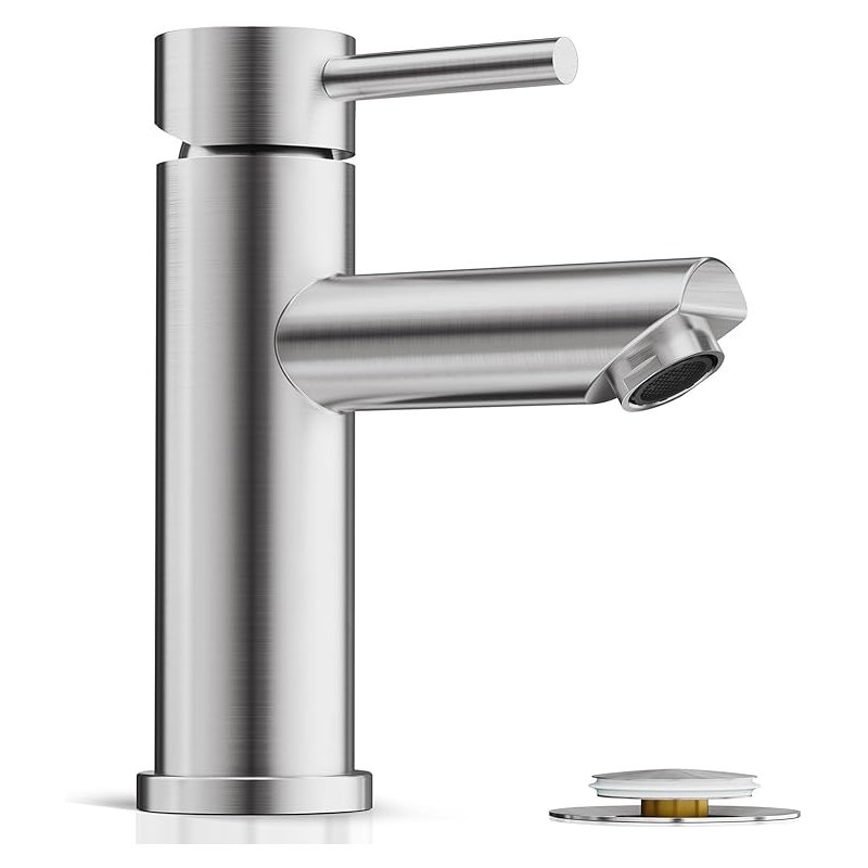 Robinet de salle de bain à un trou avec drain, Nickel brossé