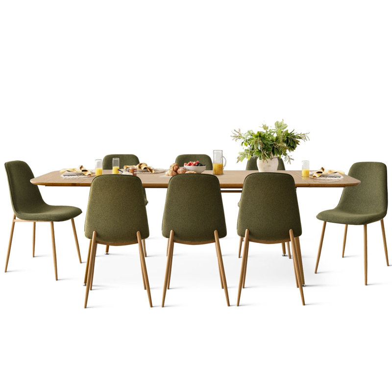  Atkins 8 - Person Dining Table Sets With Expandable Table & 8 Upholstered Fabric Chairs, Green