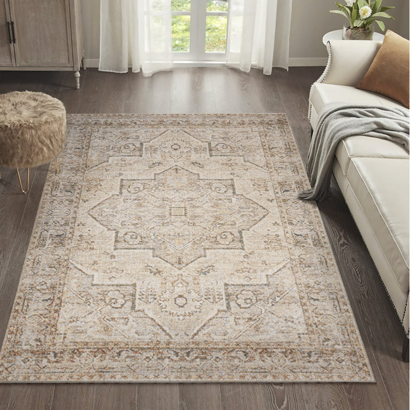 Tapis crème / brun Lynnann, Rectangle 2 pi 11 po x 4 pi 11 po
