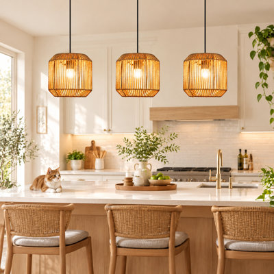 3 - Light Rattan Farmhouse Bohemian Pendant