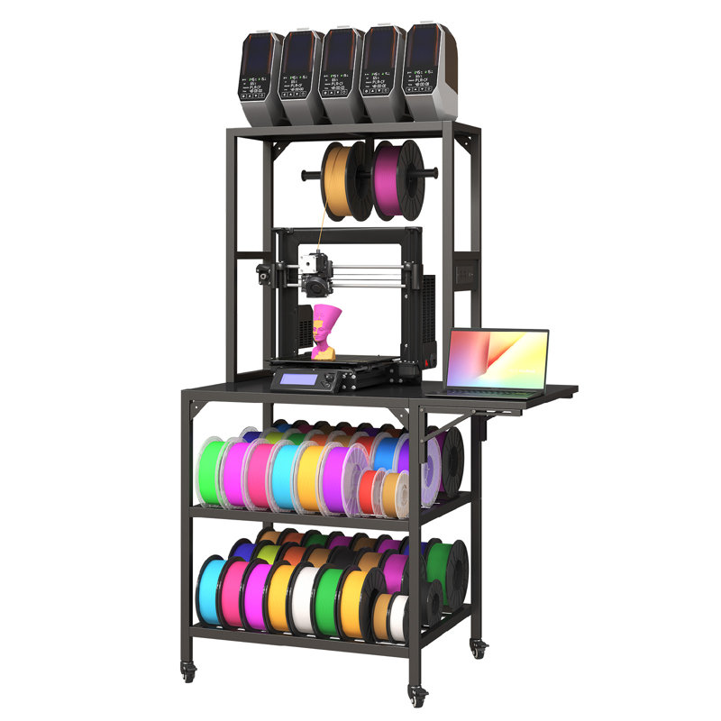 Support d'imprimante 3D, support de table d'imprimante 3D robuste avec support de filament, support de porte-bobines en forme de T avec roues, établi pour imprimante 3D pour atelier d'impression 3D, atelier de bureau à domicile