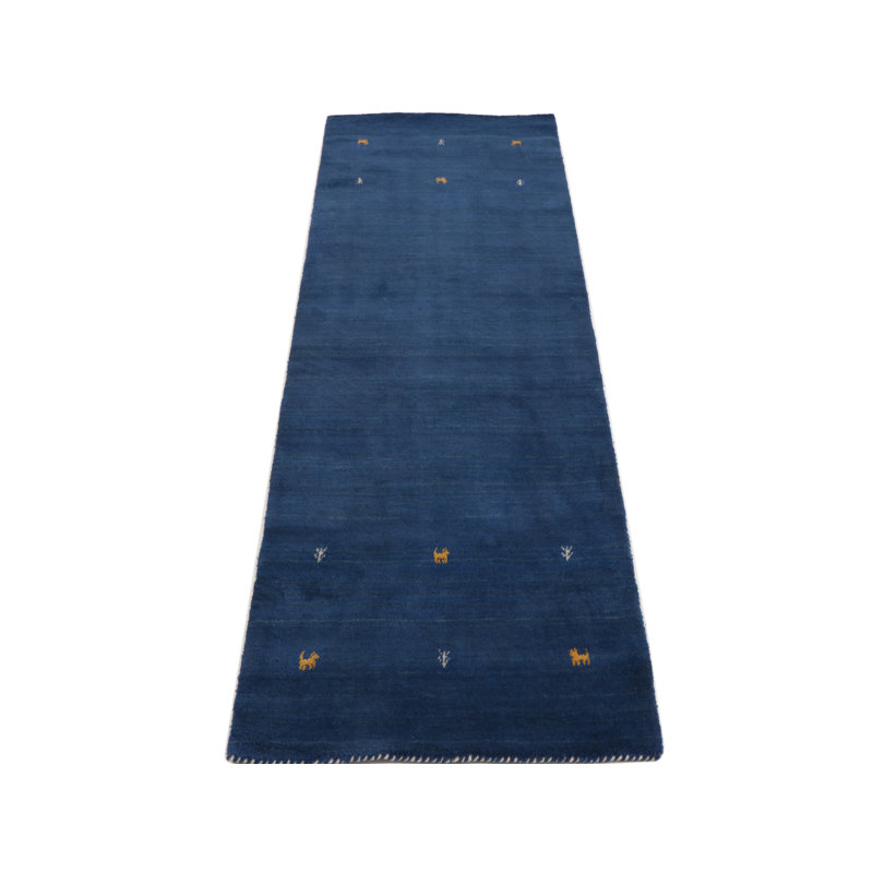 Handwoven Wool Gabbeh Uni Blue Rug, Runner 80 x 400cm