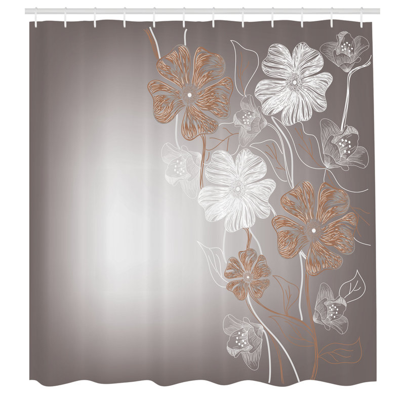 Shower Curtain with Hooks Included, 75" H x 69" W, Redbrown White