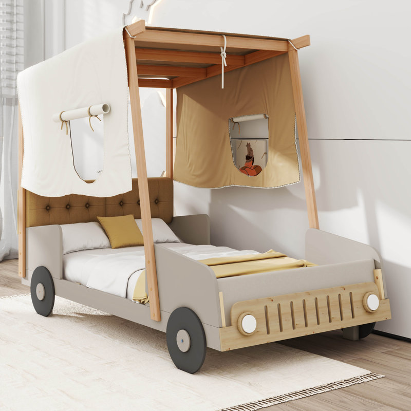 Alidis Car Bed with Pillow, Ceiling Cloth and LED, Twin