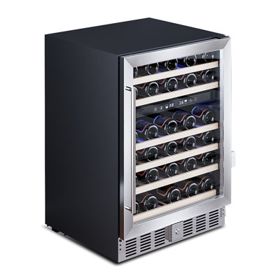 Electactic 24" Dual Zone Wine Fridge - 52 Bottle, 39-64°F, Glass Door, Blue LED