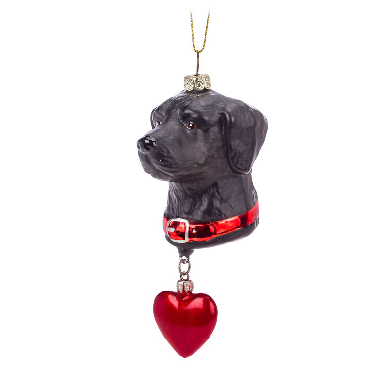 Ornement suspendu chien avec cœur, Noir