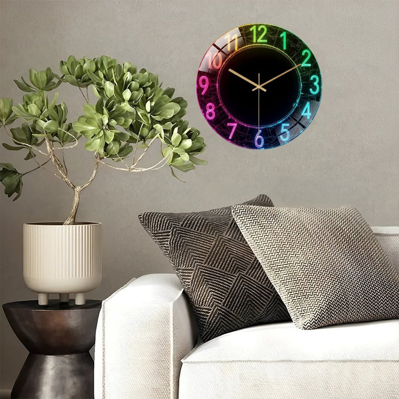 Horloge murale néon élégante pour décoration intérieure et art de bureau - Horloge murale moderne en verre 12 po