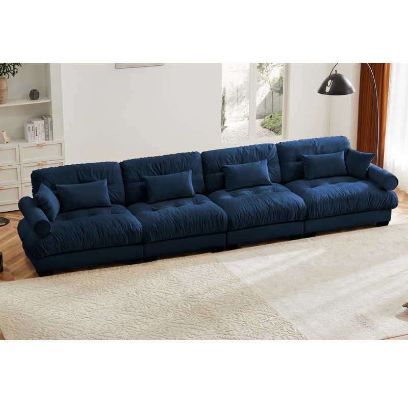 Canapé modulaire surdimensionné à assise profonde et coussins, Velours bleu