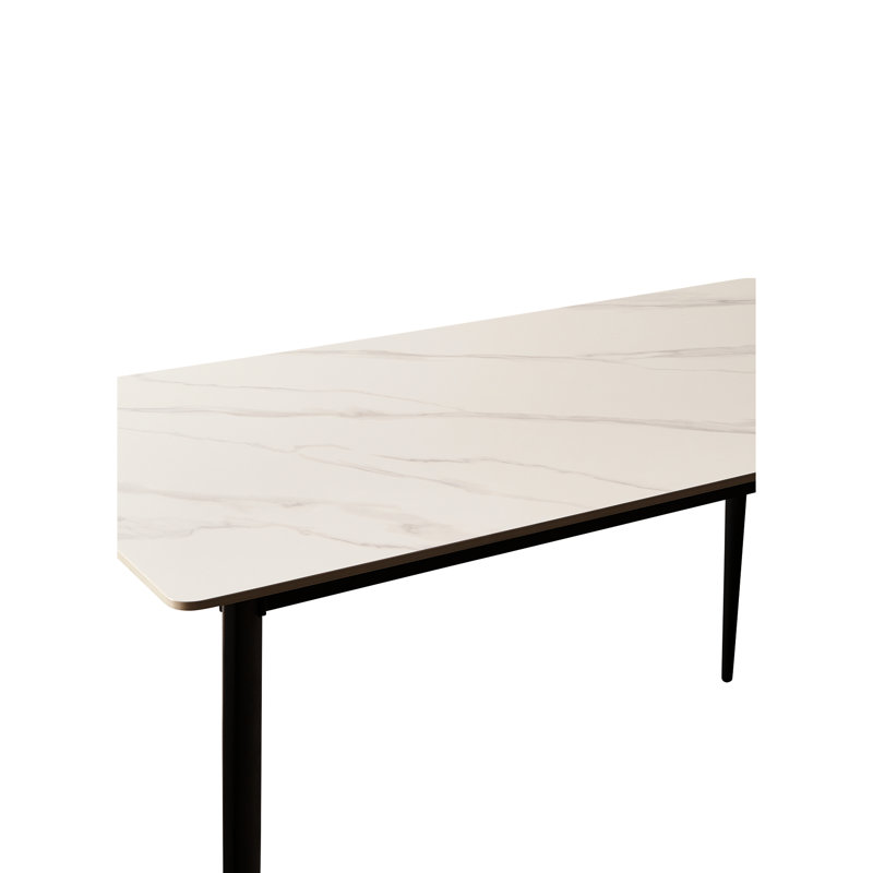 Table de salle à manger 54,15 po x 31,52 po en porcelaine blanche avec pieds en métal, pieds rectangulaires élégants pour la maison et le bureau