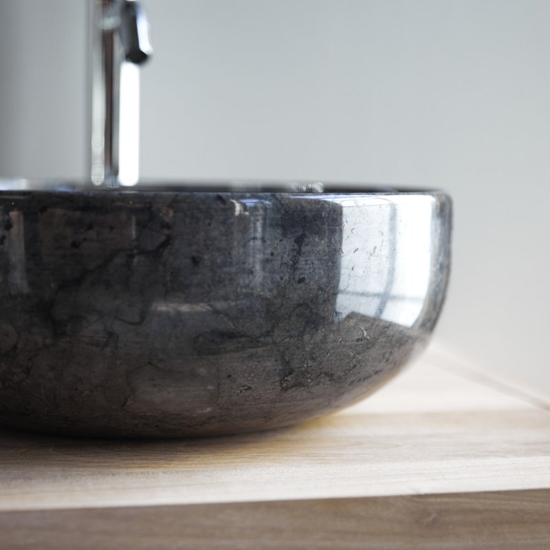 Tikamoon Pia 33mm L x 33mm W Marble Round Sink, Dark Grey