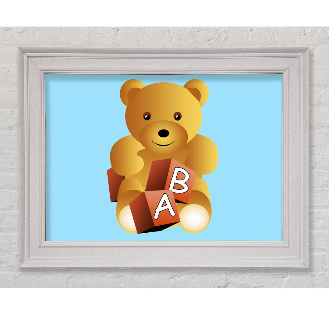 Gerahmtes Leinwandbild Teddy Bear Alphabet Blocks in Hellblau