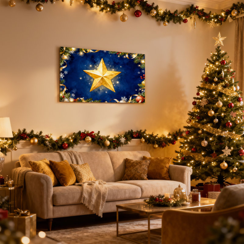 Étoile dorée de Noël, ensemble de 3 impressions sur toile, H 12 po x l 18 po