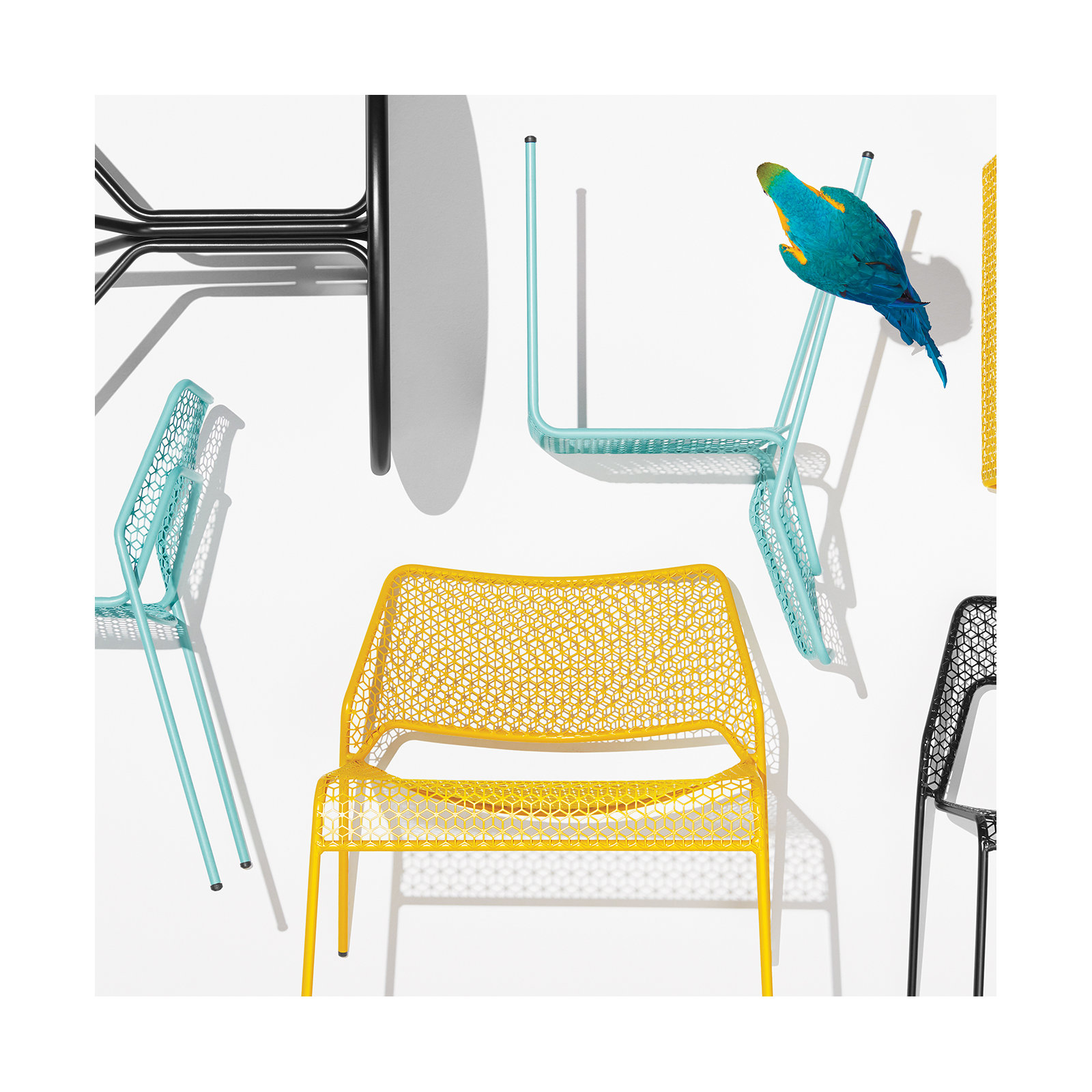 Hot Mesh Steel Armless Outdoor Lounge Chair, Natural Yellow